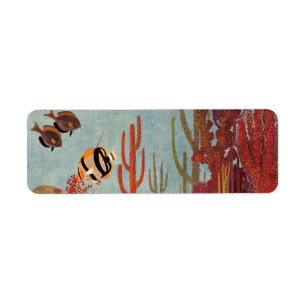Angelfish in Coral, Vintage Tropical Fish in Ocean Returadress Etikett