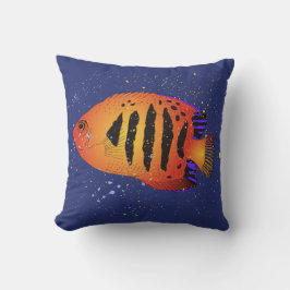 Angelfish Tropical Fish Art Scuba Diver Navy Blue Kudde