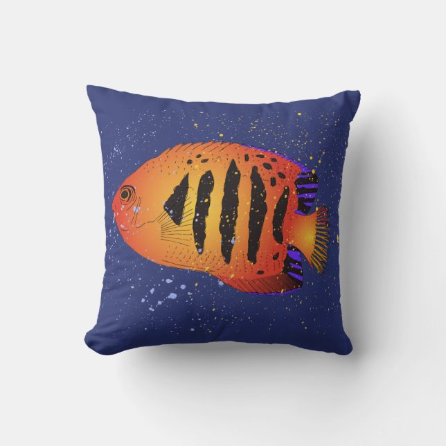 Angelfish Tropical Fish Art Scuba Diver Navy Blue Kudde (Framsida)