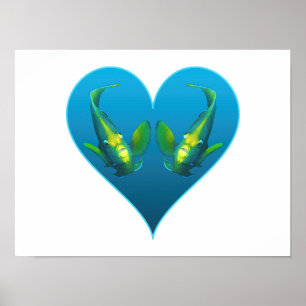 Ängelfisk Tvillingar i ett Blått Hjärta - Illustra Poster