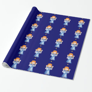 Ängelflicka som ber julinpackning presentpapper
