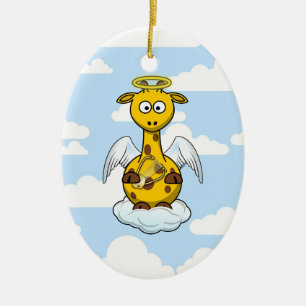 Ängelgiraff i moln julgransprydnad keramik