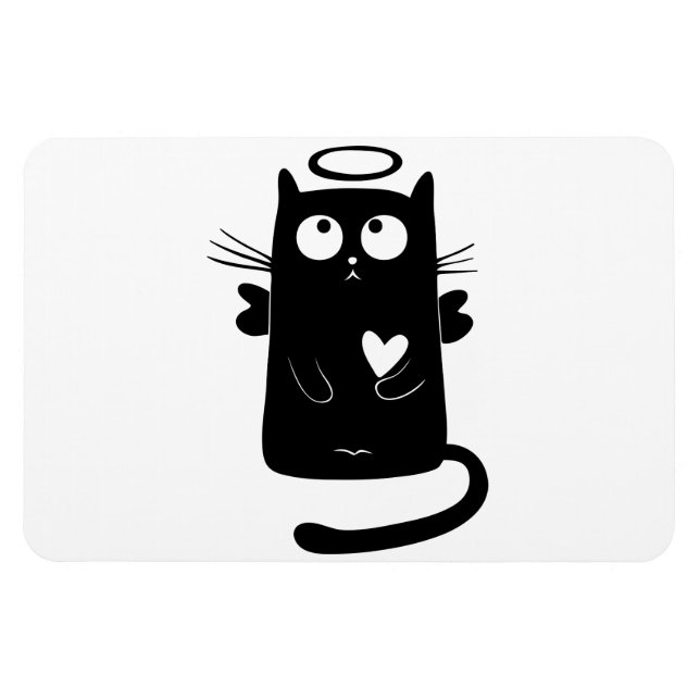 Angelic Black cat tecknad Magnet (Horisontell)