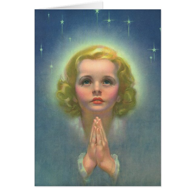 Angelic Blond Girl med Halo och Stars Praying Hälsningskort (Framsidan)