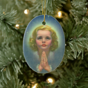 Angelic Blond Girl med Halo och Stars Praying Julgransprydnad Keramik
