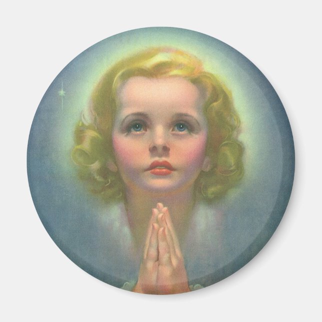 Angelic Blond Girl med Halo och Stars Praying Magnet (Framsidan)