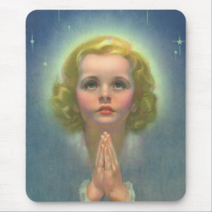 Angelic Blond Girl med Halo och Stars Praying Musmatta
