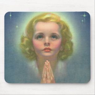 Angelic Blond Girl med Halo och Stars Praying Musmatta