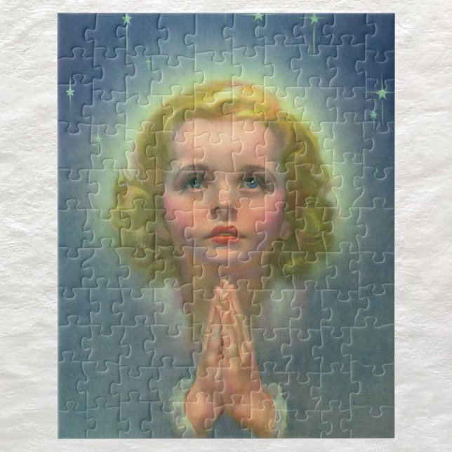 Angelic Blond Girl med Halo och Stars Praying Pussel (Skapare uppladdad)