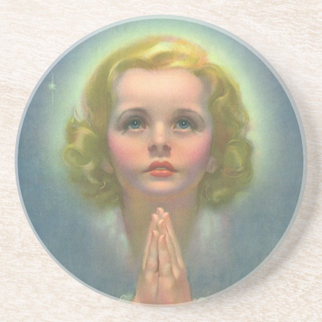 Angelic Blond Girl med Halo och Stars Praying Underlägg (Framsidan)