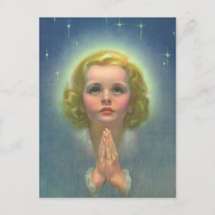 Angelic Blond Girl med Halo och Stars Praying Vykort