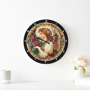 Angelic Bloom Stached Glass Blommigt Stor Klocka
