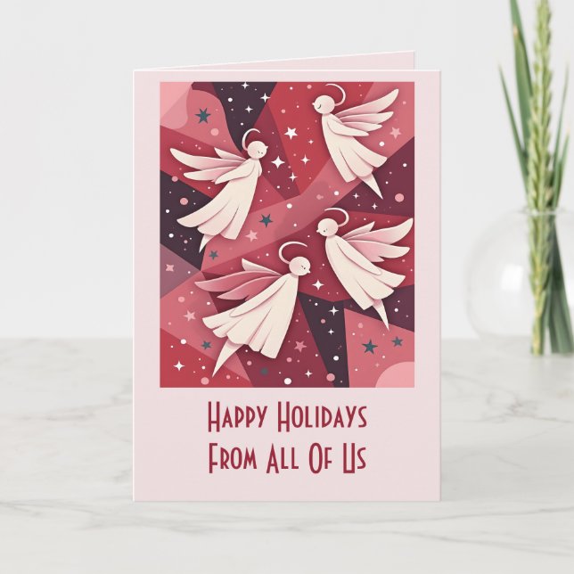 Angelic Figures Mid-Century Modern Kitschmas Kort (Framsida)