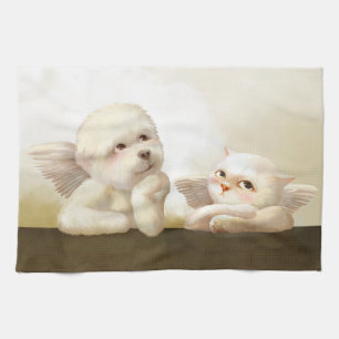 Angelic Hund och Cat på Cloud Kökshandduk