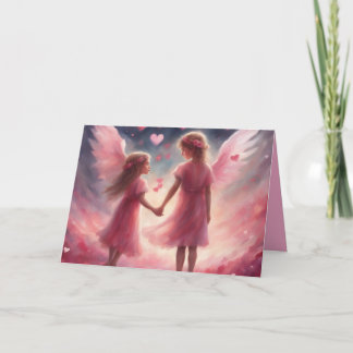 Angelic looking little girls hold hands Valentines Kort