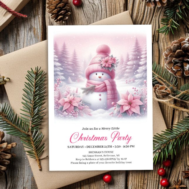 Angelic Pink Snowman Digital Christmas Invitation Inbjudningar (Angelic Pink Snowman Digital Christmas Invite for Children)