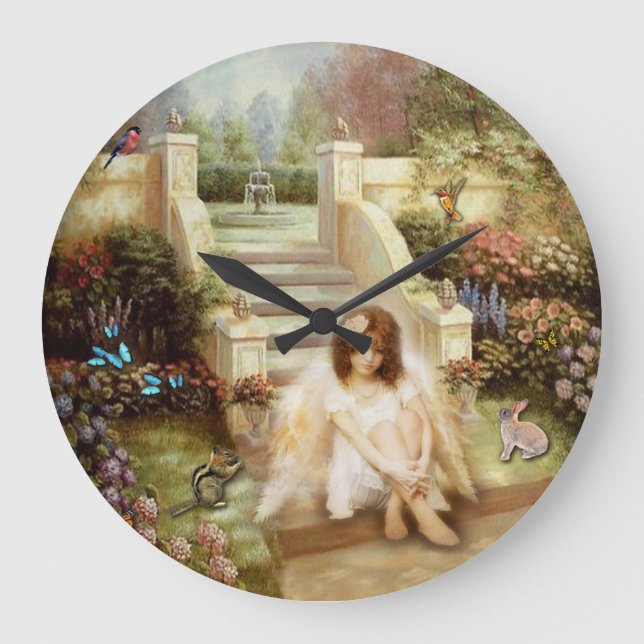 Angelic Serenity Garden Round eller Square Wall Cl Stor Klocka (Framsida)