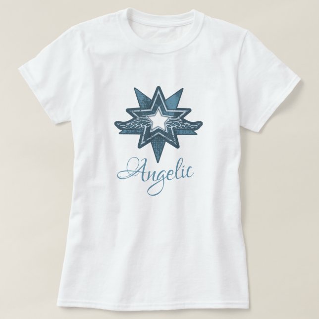Angelic star vinge art in blue grafik t-shirt (Design framsida)