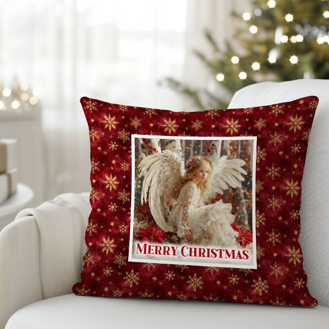 Angelic Victorian Angel Red Gold Festive Christmas Kudde (Angelic Victorian Angel Red Gold Festive Christmas Pillow

)
