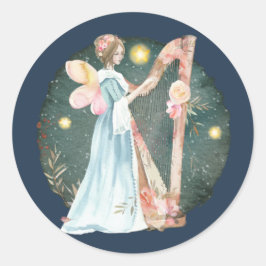 Angelic Winter Music Spelningsangel Runt Klistermärke