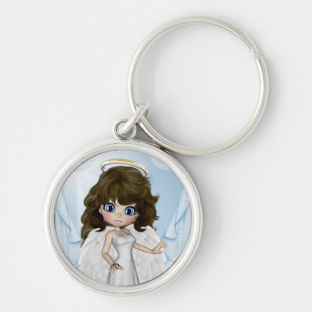 Angelicaängeln drömm Keychain Rund Silverfärgad Nyckelring (Framsidan)