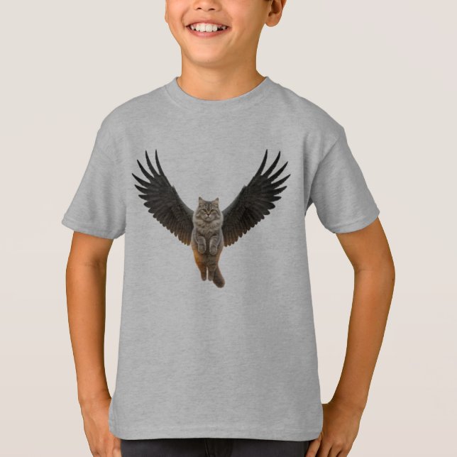 Angelik-Kattdjur: Cute Cat med Vingar T Shirt (Framsida)