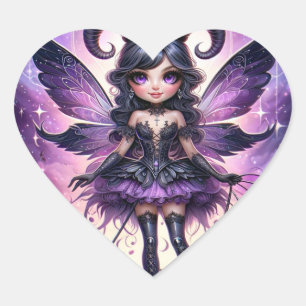 Angelina Purple Gothic Fairy Skorpionen Horn Zodia Hjärtformat Klistermärke