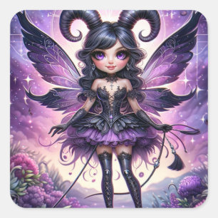 Angelina Purple Gothic Fairy Skorpionhörn Zodiak Fyrkantigt Klistermärke