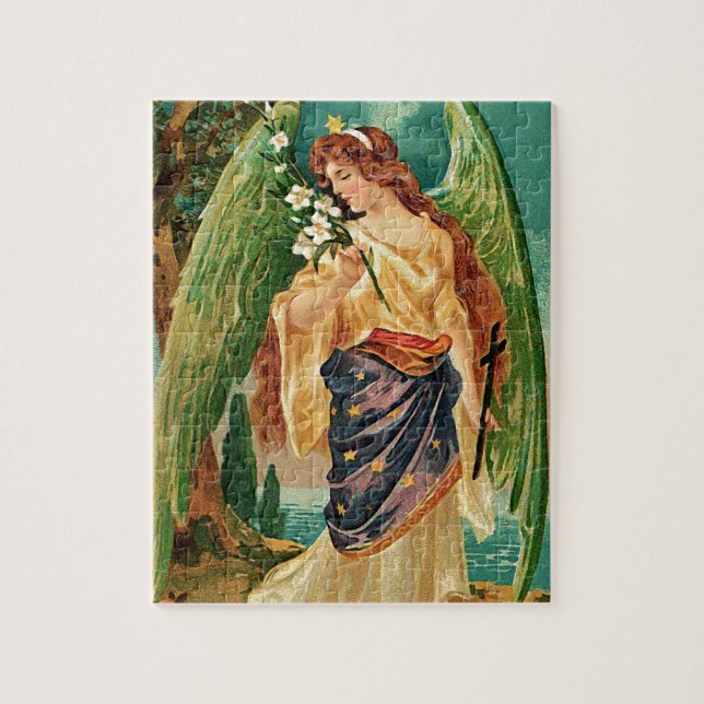 Ängelinnehav en blom- gren pussel (Vertikal)