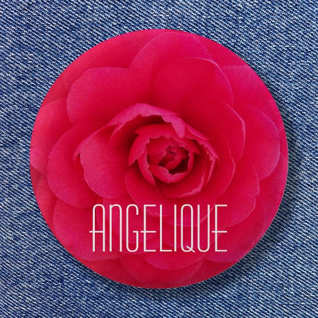 Angelique på en rosa kamelia knapp (Angelique on a Pink Camellia Pinback Button)
