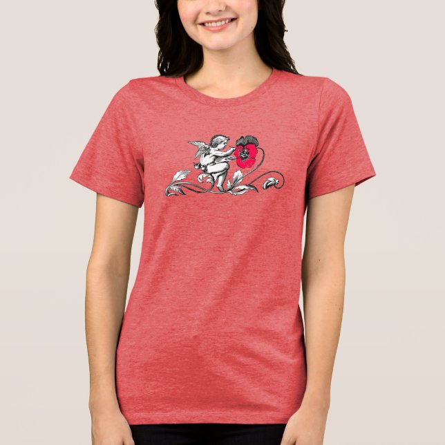 Ängelmålning med rosa blomma tee shirt (Framsida)
