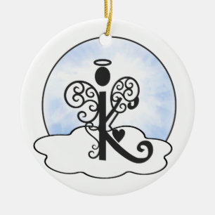 Ängeln för w för monogramen för alfabetet för julgransprydnad keramik
