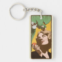 Angelo Jank Art Nouveau Kvinna med grön papegoja