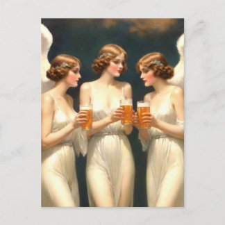 Angels Drinking Beer Postcard Vykort