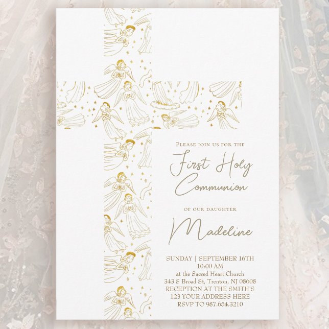 angels pattern cross First Holy Communion Inbjudningar (Skapare uppladdad)