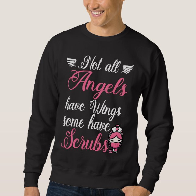 Angels Wear Scrubs Nursing RN Nurse Lång Ärmad Tröja (Framsida)