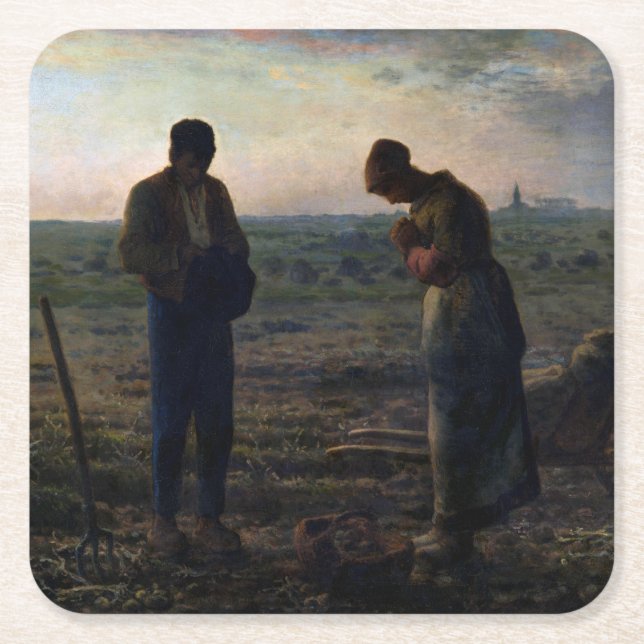Angelus, Jean-Francois Millet, 1857-1859 Underlägg Papper Kvadrat (Framsidan)