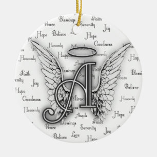 Ängelvingar med realitet uttrycker Monogram A Julgransprydnad Keramik