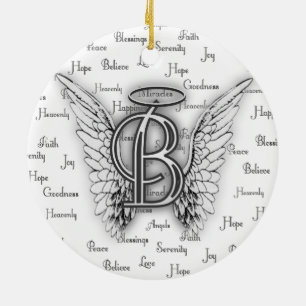 Ängelvingar med realitet uttrycker Monogram B Julgransprydnad Keramik