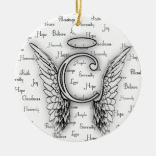 Ängelvingar med realitet uttrycker Monogram C Julgransprydnad Keramik