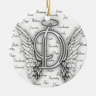 Ängelvingar med realitet uttrycker Monogram D Julgransprydnad Keramik