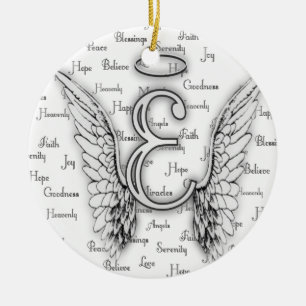 Ängelvingar med realitet uttrycker Monogram E Julgransprydnad Keramik