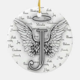Ängelvingar med realitet uttrycker Monogram J Julgransprydnad Keramik