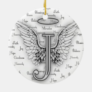 Ängelvingar med realitet uttrycker Monogram J Julgransprydnad Keramik