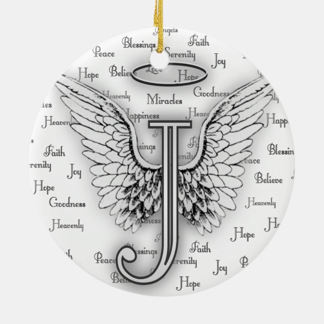 Ängelvingar med realitet uttrycker Monogram J Julgransprydnad Keramik (Baksidan)
