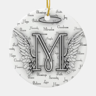 Ängelvingar med realitet uttrycker Monogram L Julgransprydnad Keramik