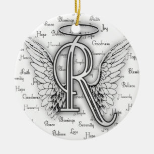 Ängelvingar med realitet uttrycker Monogram R Julgransprydnad Keramik