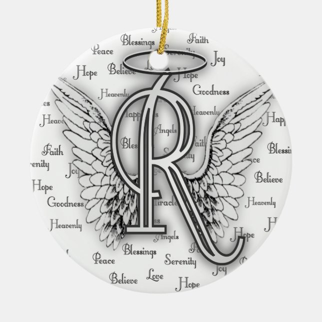 Ängelvingar med realitet uttrycker Monogram R Julgransprydnad Keramik (Framsidan)