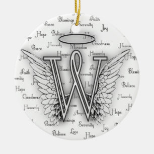 Ängelvingar med realitet uttrycker Monogram W Julgransprydnad Keramik