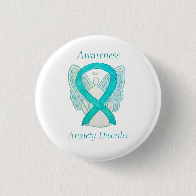 Ångest Medvetenhet Angel Teal Ribbon Pin Knapp (Framsida)
